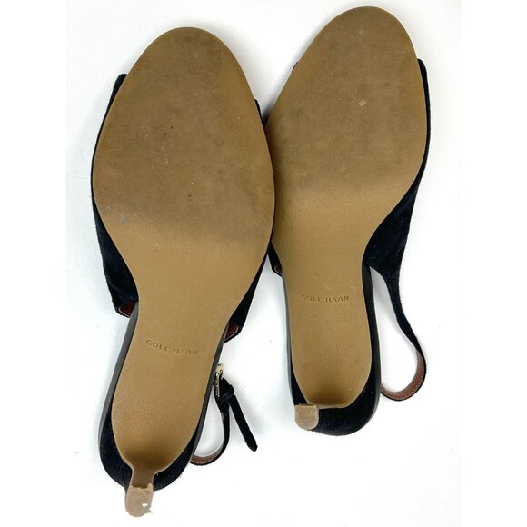 COLE HAAN Grand OS Womens US 7B Black Suede Peep Toe Sling-Back HEELS W05052 EUC - Picture 6 of 6